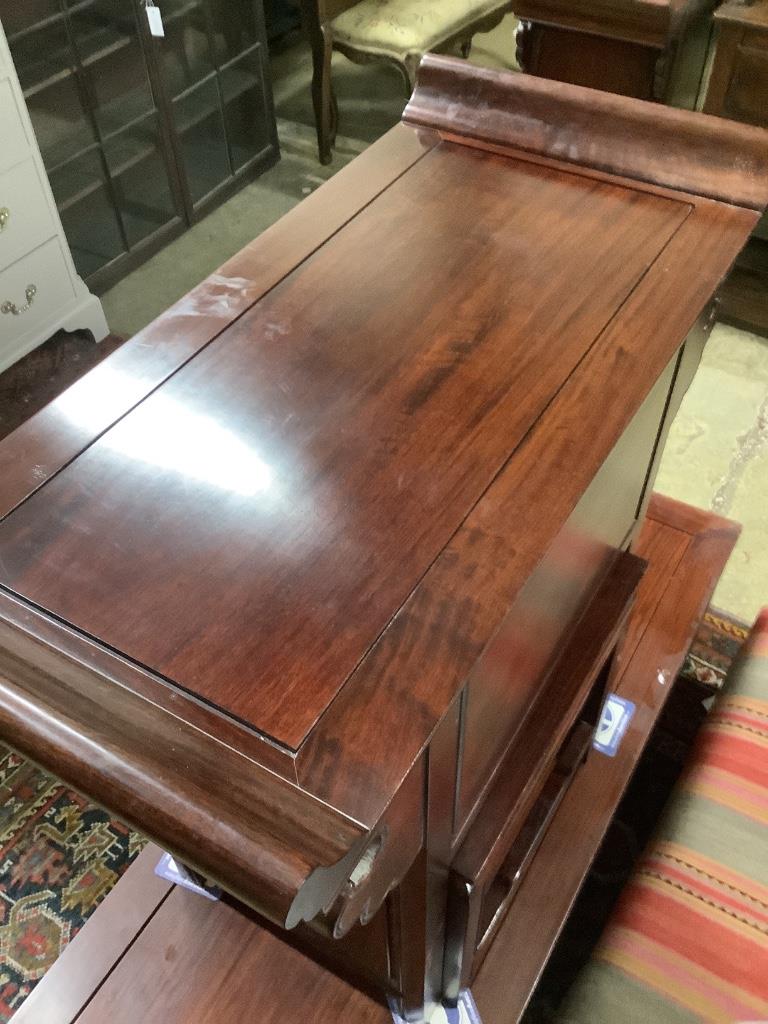 A Chinese hardwood altar-shaped side cabinet, width 80cm, depth 38cm, height 78cm